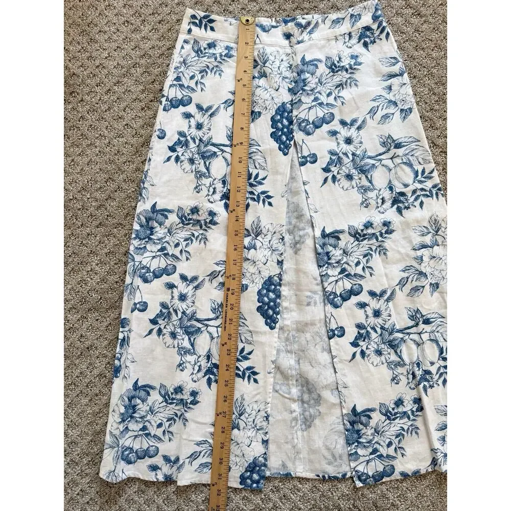 Reformation Jonas Linen 2 Piece Skirt Top Floral Sz 6 Blue White Set Resort
